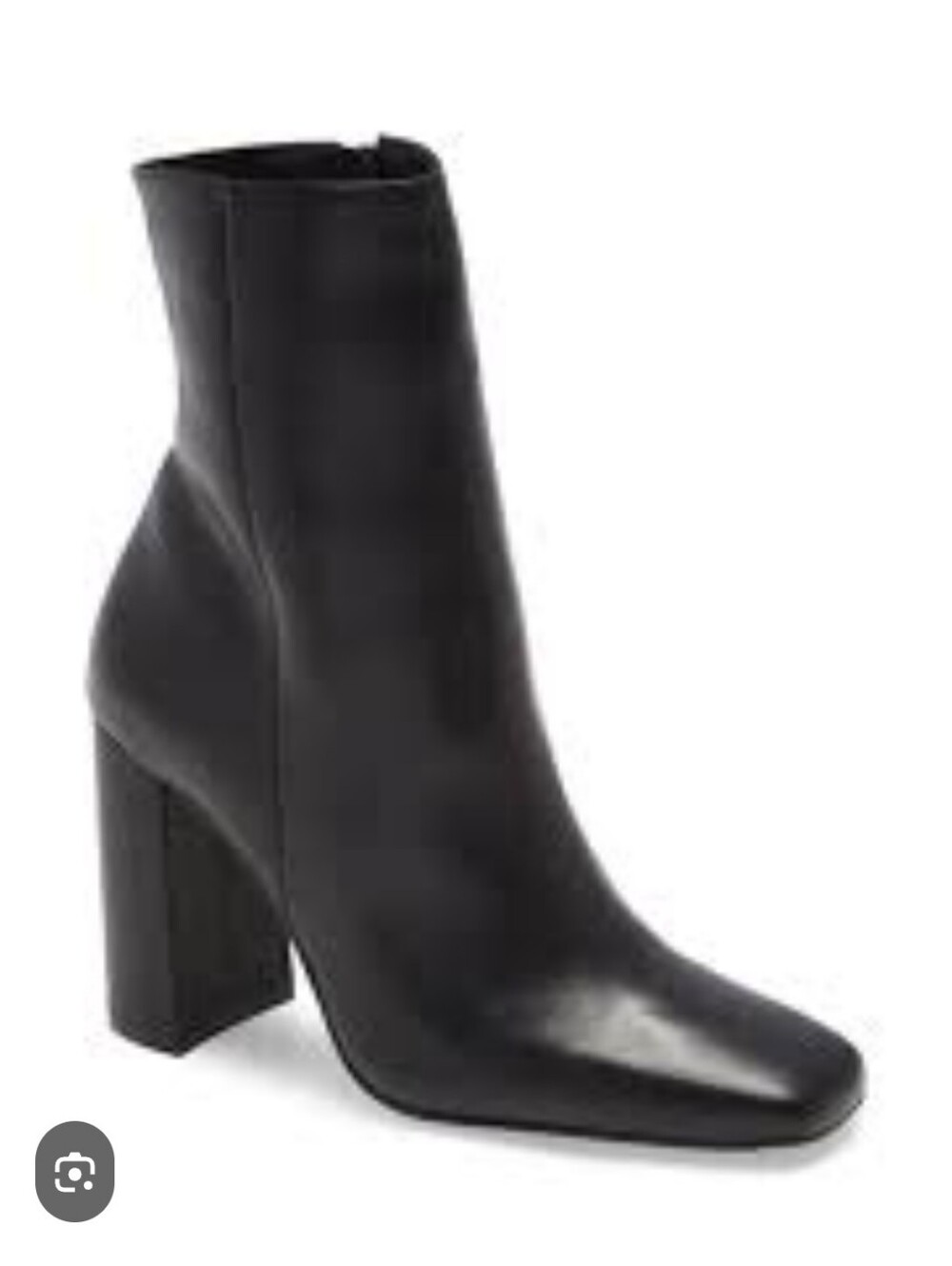 Steve Madden "Lourde" Black Leather Square-Toe Block 31/2" Heel Ankle Boots